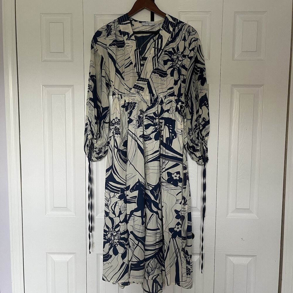 Anthropologie Beatrice B Midi Long Blue Print Dress Size 4